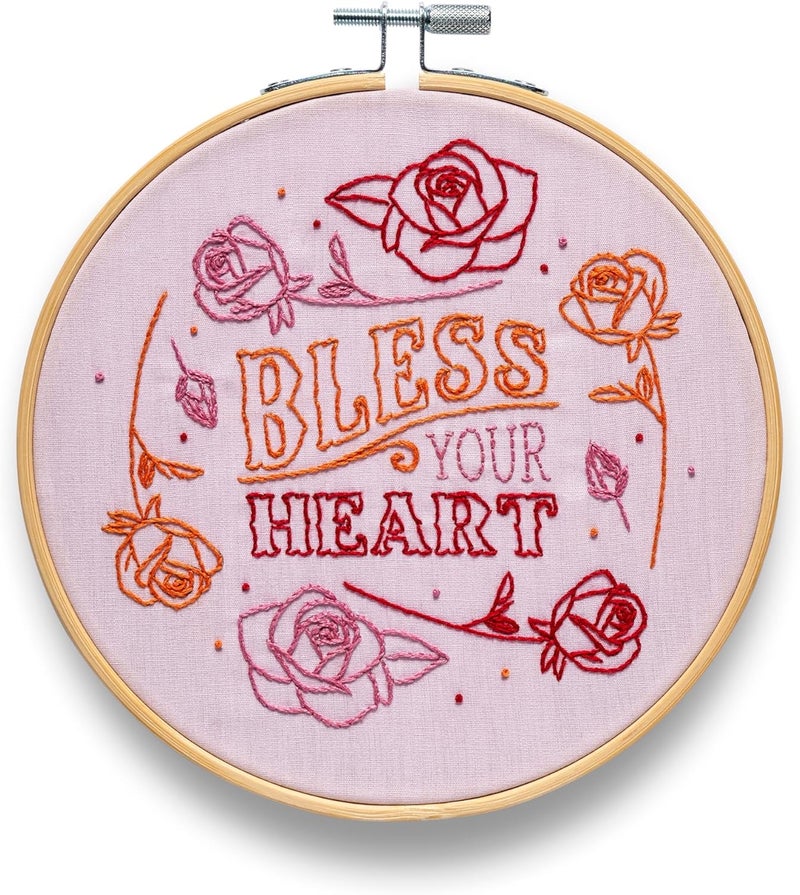 Bless Your Heart Embroidery Kit | Funny Beginner Needle Work Starter Set for Adults | Needlepoint DIY Arts and Crafts | Cross Stitch Set with Bamboo Hoop Floss Needles Threader Printed Fabric